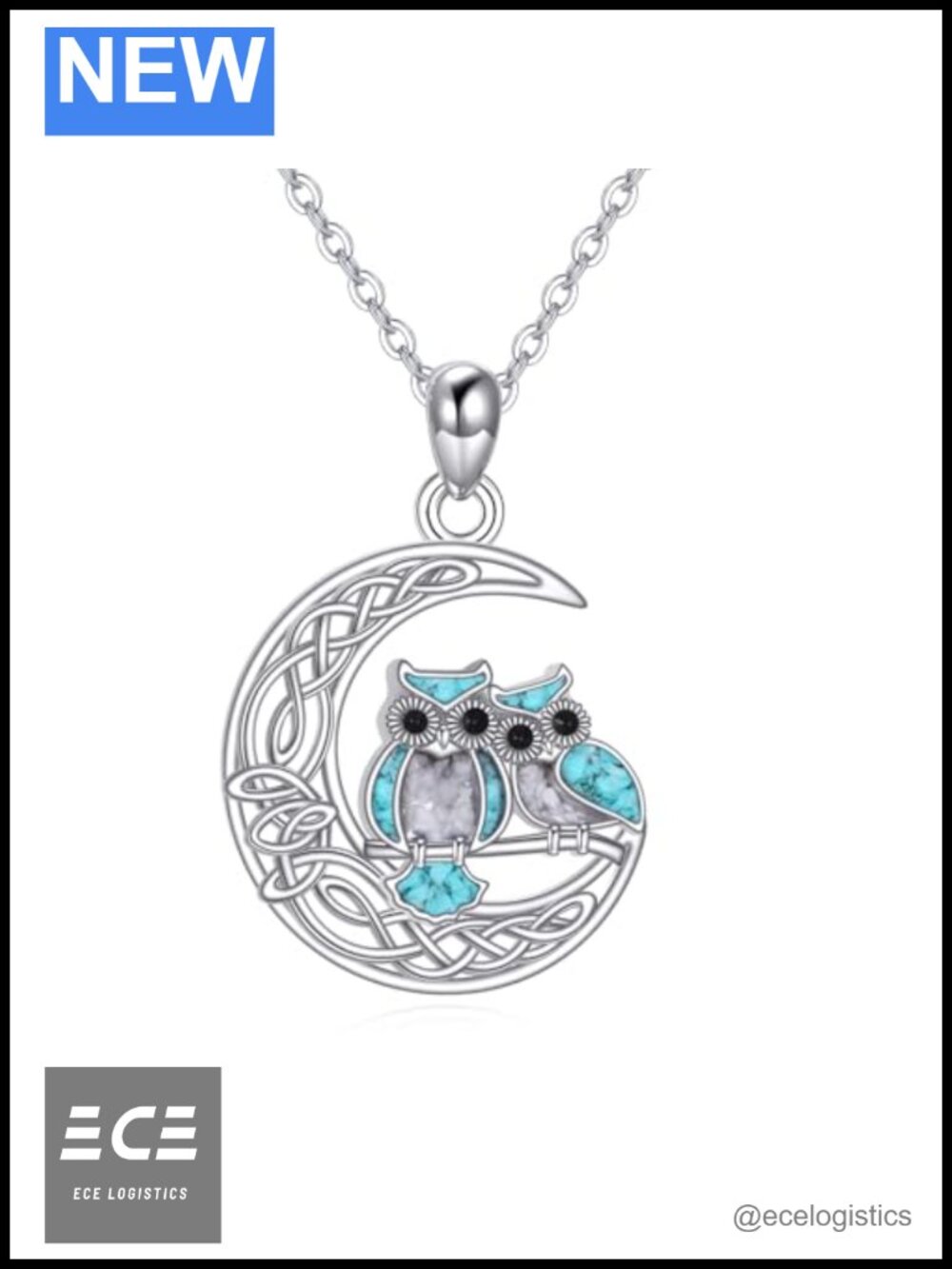 Sterling Silver Celtic Moon Owl Necklace Adjustable Chain Pendant Jewelry